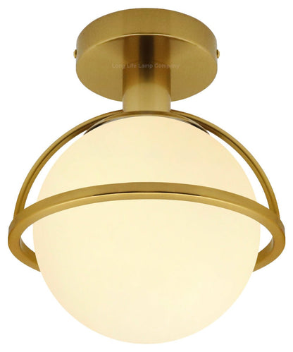 Antique Brass Semi Flush Mount Ceiling Light Frosted Glass Globe - Energy Light Bulbs - Free delivery on all orders
