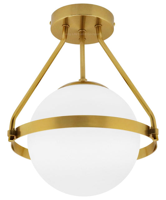 Antique Brass Semi Flush Mount Ceiling Light Frosted Glass Globe - Energy Light Bulbs - Free delivery on all orders