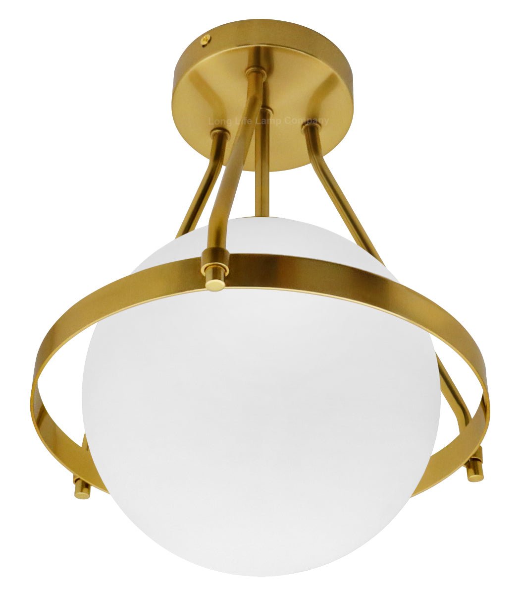 Antique Brass Semi Flush Mount Ceiling Light Frosted Glass Globe - Energy Light Bulbs - Free delivery on all orders
