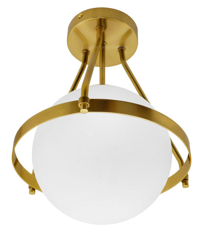 Antique Brass Semi Flush Mount Ceiling Light Frosted Glass Globe - Energy Light Bulbs - Free delivery on all orders