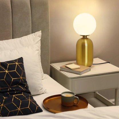 Antique Brass Table Lamp Frosted Glass Globe Shade Bedside Light - Energy Light Bulbs - Free delivery on all orders