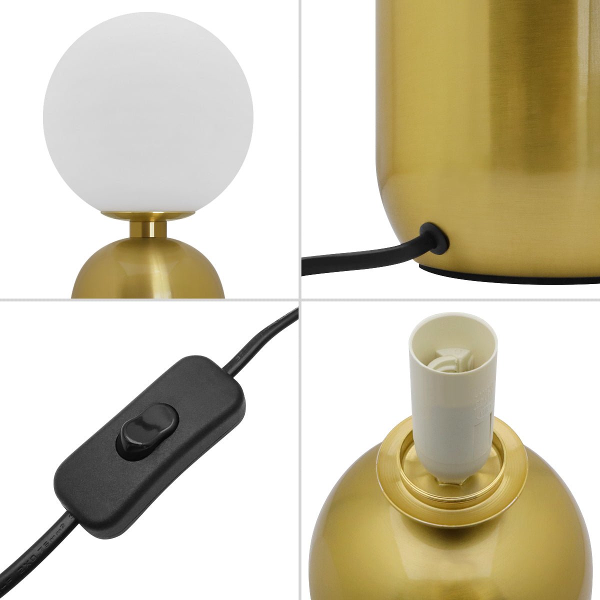 Antique Brass Table Lamp Frosted Glass Globe Shade Bedside Light - Energy Light Bulbs - Free delivery on all orders