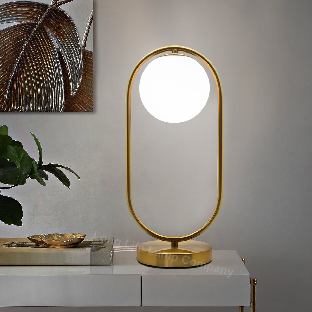 Antique Brass Table Lamp Opaque Glass Shade Bedside Light Globe Desk Lamp - Energy Light Bulbs - Free delivery on all orders