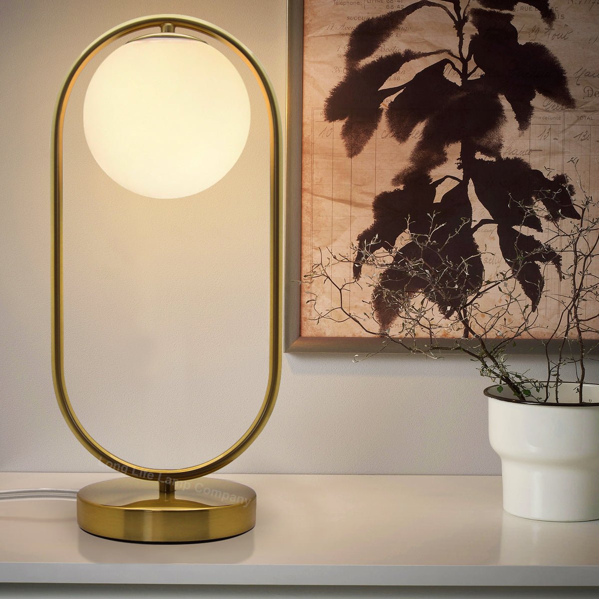 Antique Brass Table Lamp Opaque Glass Shade Bedside Light Globe Desk Lamp - Energy Light Bulbs - Free delivery on all orders