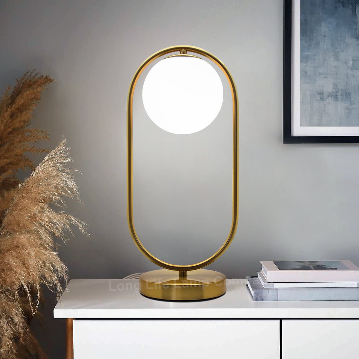 Antique Brass Table Lamp Opaque Glass Shade Bedside Light Globe Desk Lamp - Energy Light Bulbs - Free delivery on all orders