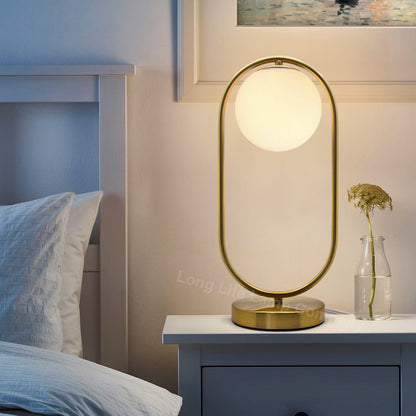 Antique Brass Table Lamp Opaque Glass Shade Bedside Light Globe Desk Lamp - Energy Light Bulbs - Free delivery on all orders