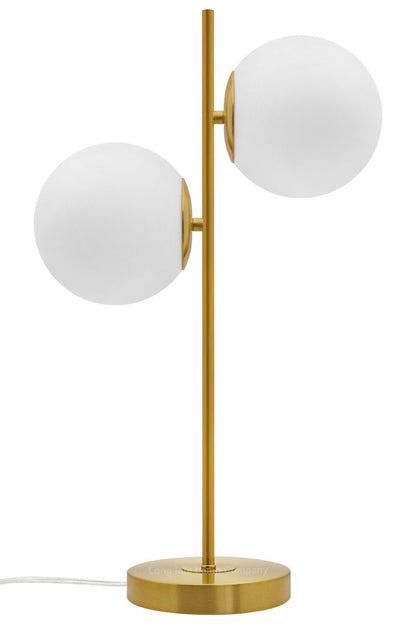 Antique Brass Table Lamp Twin Opal Globe Frosted Glass Shades - Energy Light Bulbs - Free delivery on all orders
