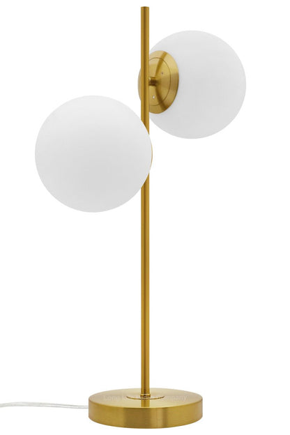Antique Brass Table Lamp Twin Opal Globe Frosted Glass Shades - Energy Light Bulbs - Free delivery on all orders