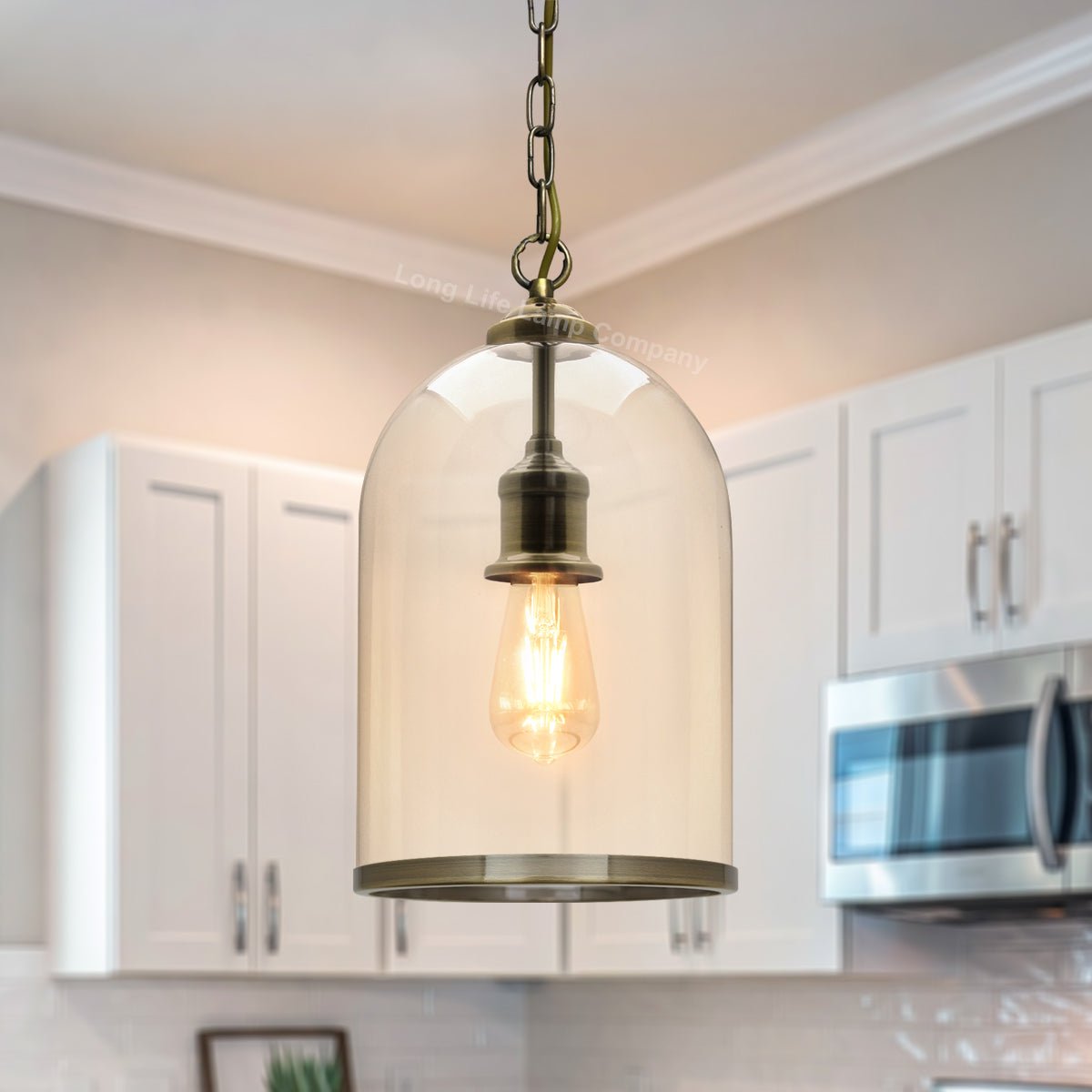 Antique Brass Vintage Ceiling Pendant Light Glass Lamp shade Bell Chain Lantern - Energy Light Bulbs - Free delivery on all orders