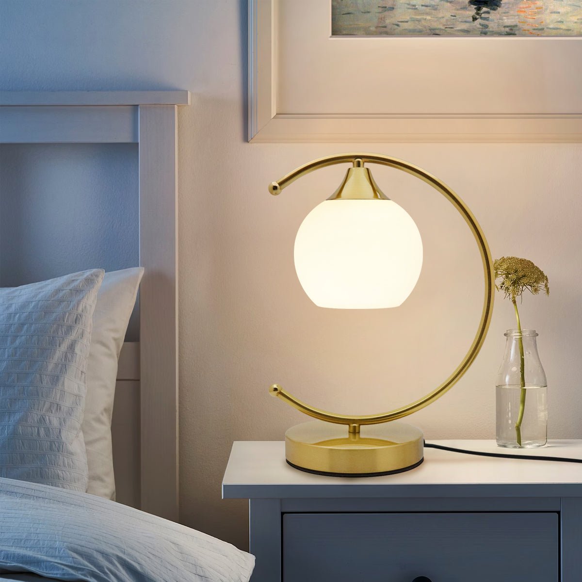 Arch Brass Table Lamp Opaque Glass Globe Shade Opal Sphere - Energy Light Bulbs - Free delivery on all orders