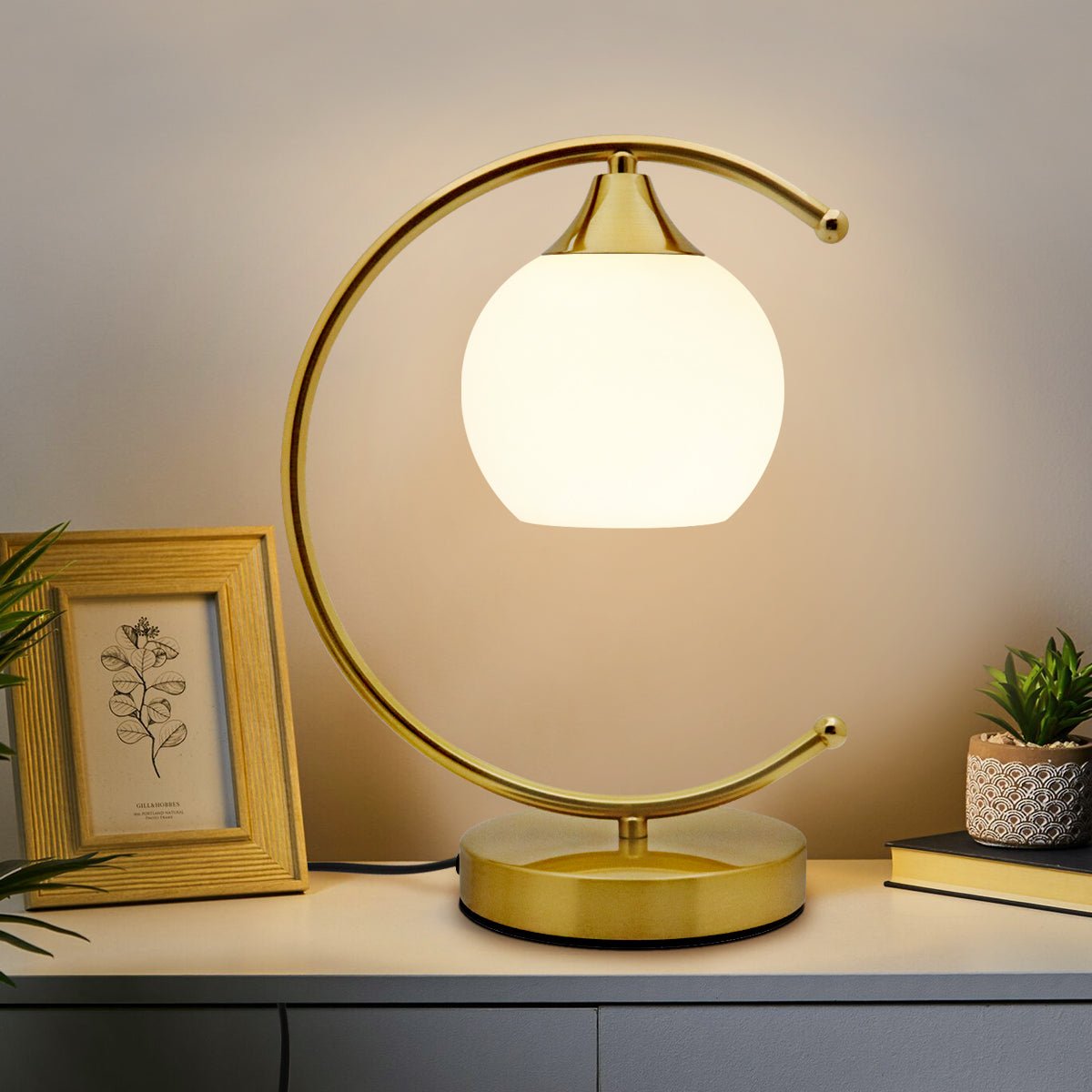 Arch Brass Table Lamp Opaque Glass Globe Shade Opal Sphere - Energy Light Bulbs - Free delivery on all orders