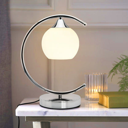 Arch Chrome Table Lamp Opaque Glass Globe Shade Opal Sphere - Energy Light Bulbs - Free delivery on all orders
