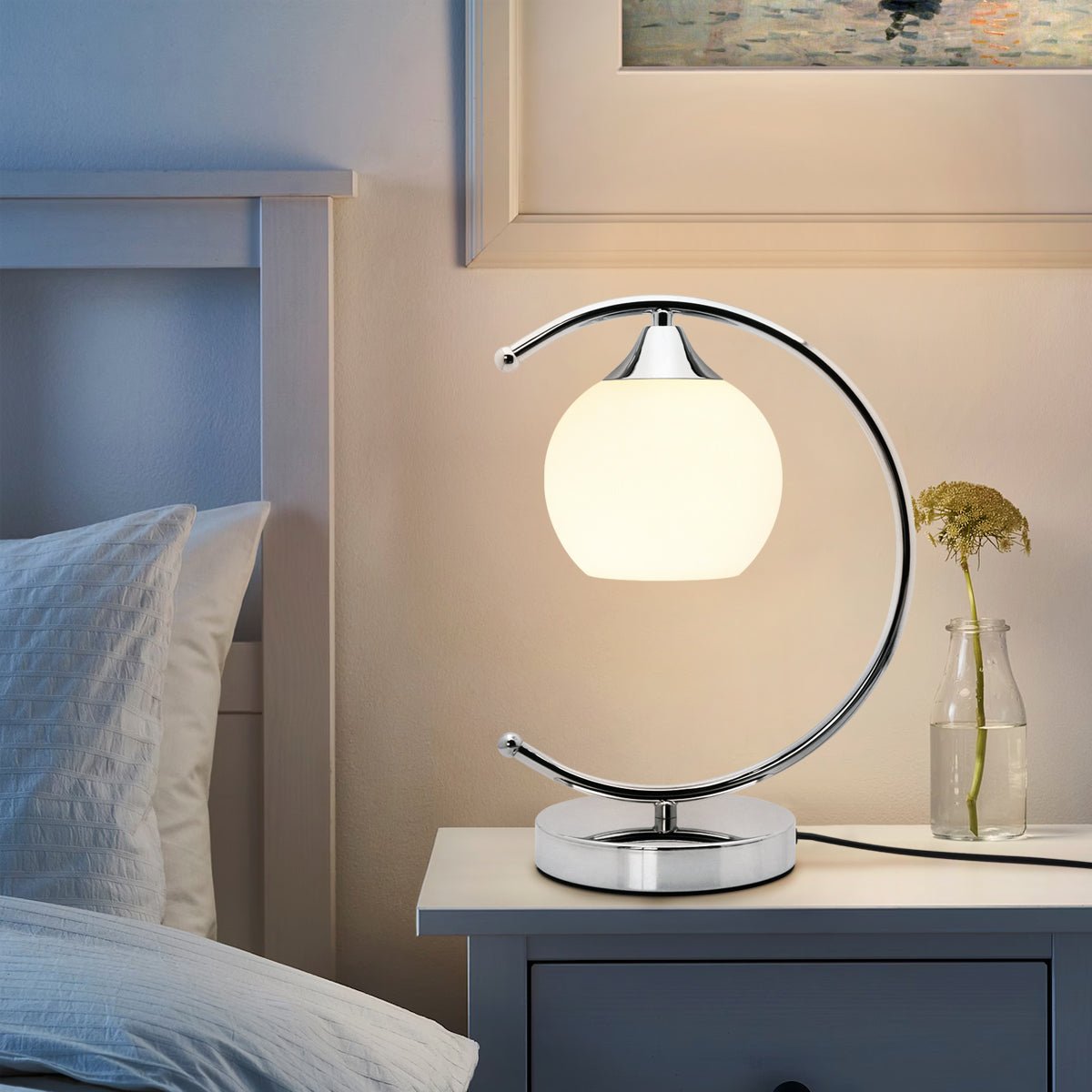 Arch Chrome Table Lamp Opaque Glass Globe Shade Opal Sphere - Energy Light Bulbs - Free delivery on all orders