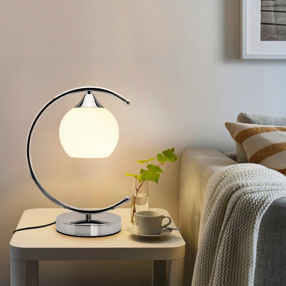 Arch Chrome Table Lamp Opaque Glass Globe Shade Opal Sphere - Energy Light Bulbs - Free delivery on all orders