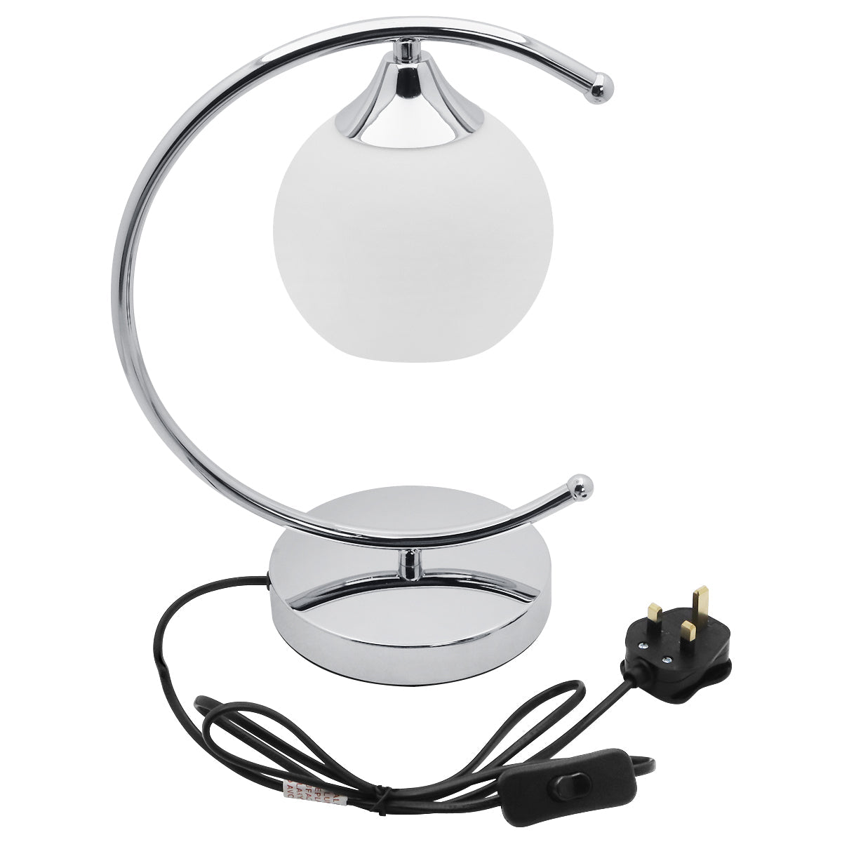 Arch Chrome Table Lamp Opaque Glass Globe Shade Opal Sphere - Energy Light Bulbs - Free delivery on all orders