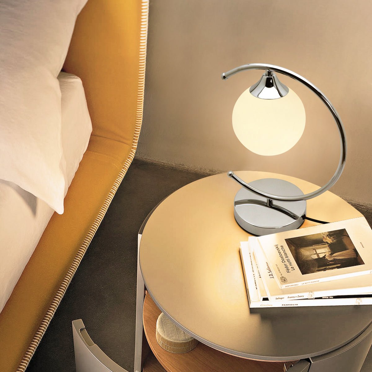 Arch Chrome Table Lamp Opaque Glass Globe Shade Opal Sphere - Energy Light Bulbs - Free delivery on all orders