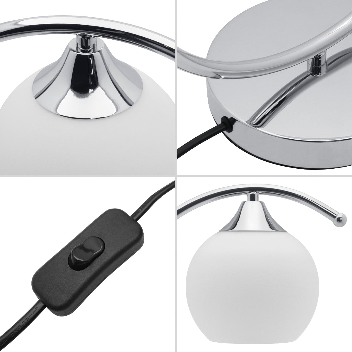 Arch Chrome Table Lamp Opaque Glass Globe Shade Opal Sphere - Energy Light Bulbs - Free delivery on all orders