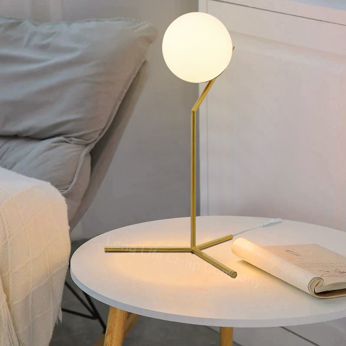Art Deco Brass Table Lamp Frosted Globe Opaque Glass Shade - Energy Light Bulbs - Free delivery on all orders