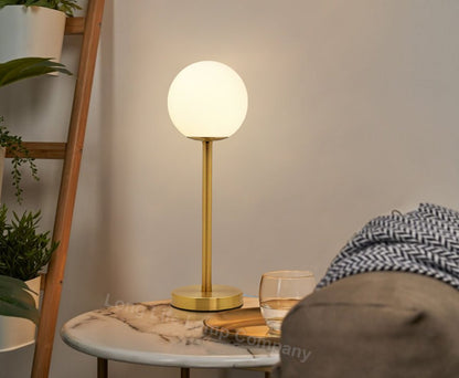Art Deco Brass Table Lamp Frosted Globe Opaque Glass Shade - Energy Light Bulbs - Free delivery on all orders