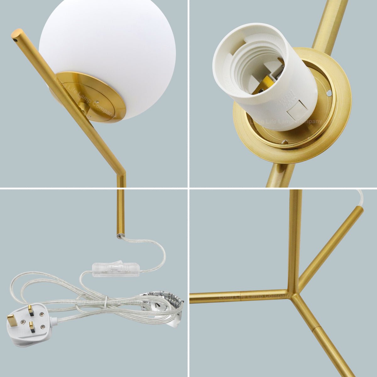 Art Deco Brass Table Lamp Frosted Globe Opaque Glass Shade - Energy Light Bulbs - Free delivery on all orders