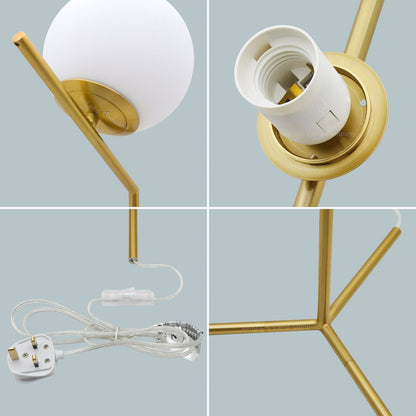 Art Deco Brass Table Lamp Frosted Globe Opaque Glass Shade - Energy Light Bulbs - Free delivery on all orders