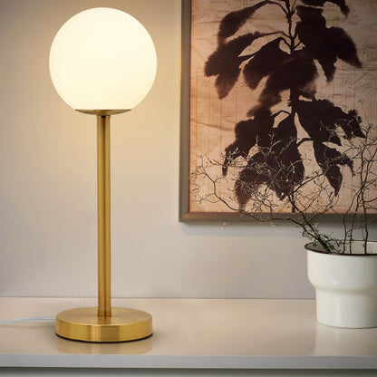 Art Deco Brass Table Lamp Frosted Globe Opaque Glass Shade - Energy Light Bulbs - Free delivery on all orders