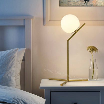 Art Deco Brass Table Lamp Frosted Globe Opaque Glass Shade - Energy Light Bulbs - Free delivery on all orders