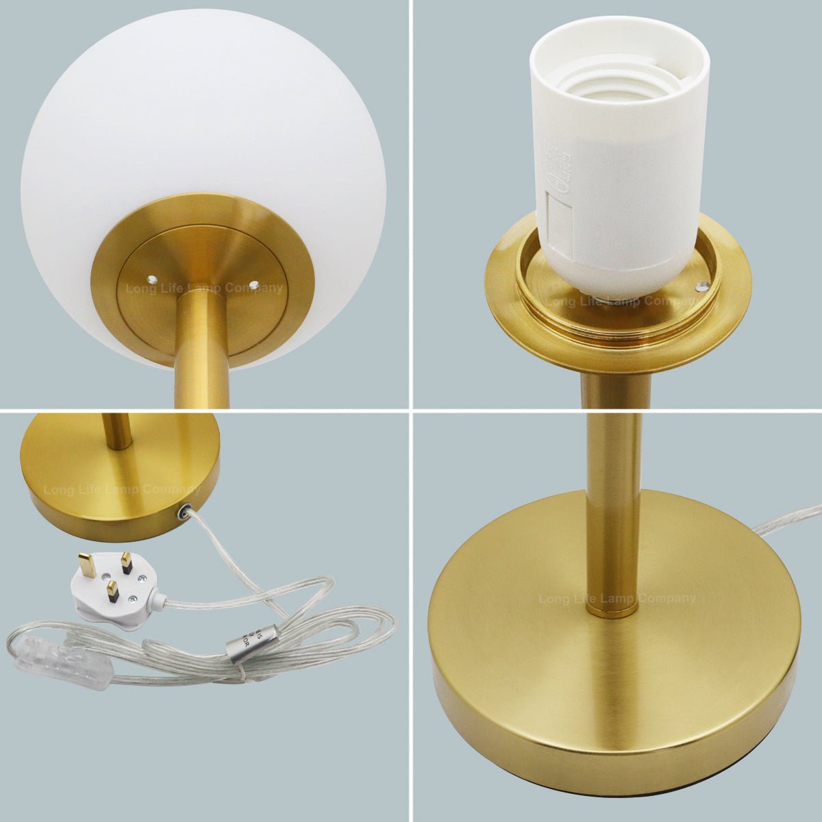 Art Deco Brass Table Lamp Frosted Globe Opaque Glass Shade - Energy Light Bulbs - Free delivery on all orders