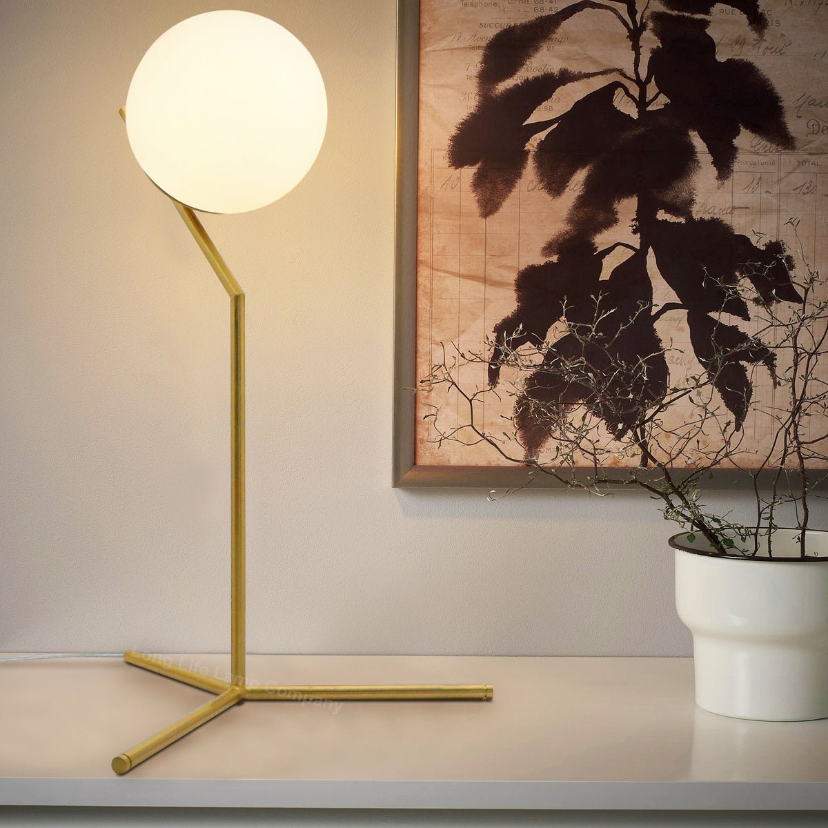 Art Deco Brass Table Lamp Frosted Globe Opaque Glass Shade - Energy Light Bulbs - Free delivery on all orders