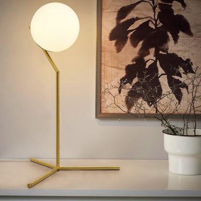 Art Deco Brass Table Lamp Frosted Globe Opaque Glass Shade - Energy Light Bulbs - Free delivery on all orders