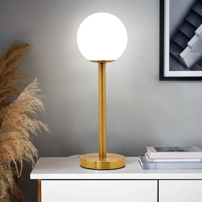 Art Deco Brass Table Lamp Frosted Globe Opaque Glass Shade - Energy Light Bulbs - Free delivery on all orders