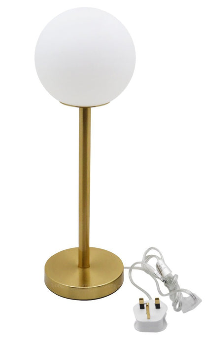 Art Deco Brass Table Lamp Frosted Globe Opaque Glass Shade - Energy Light Bulbs - Free delivery on all orders