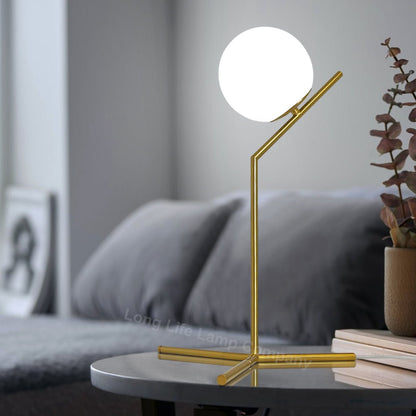 Art Deco Brass Table Lamp Frosted Globe Opaque Glass Shade - Energy Light Bulbs - Free delivery on all orders