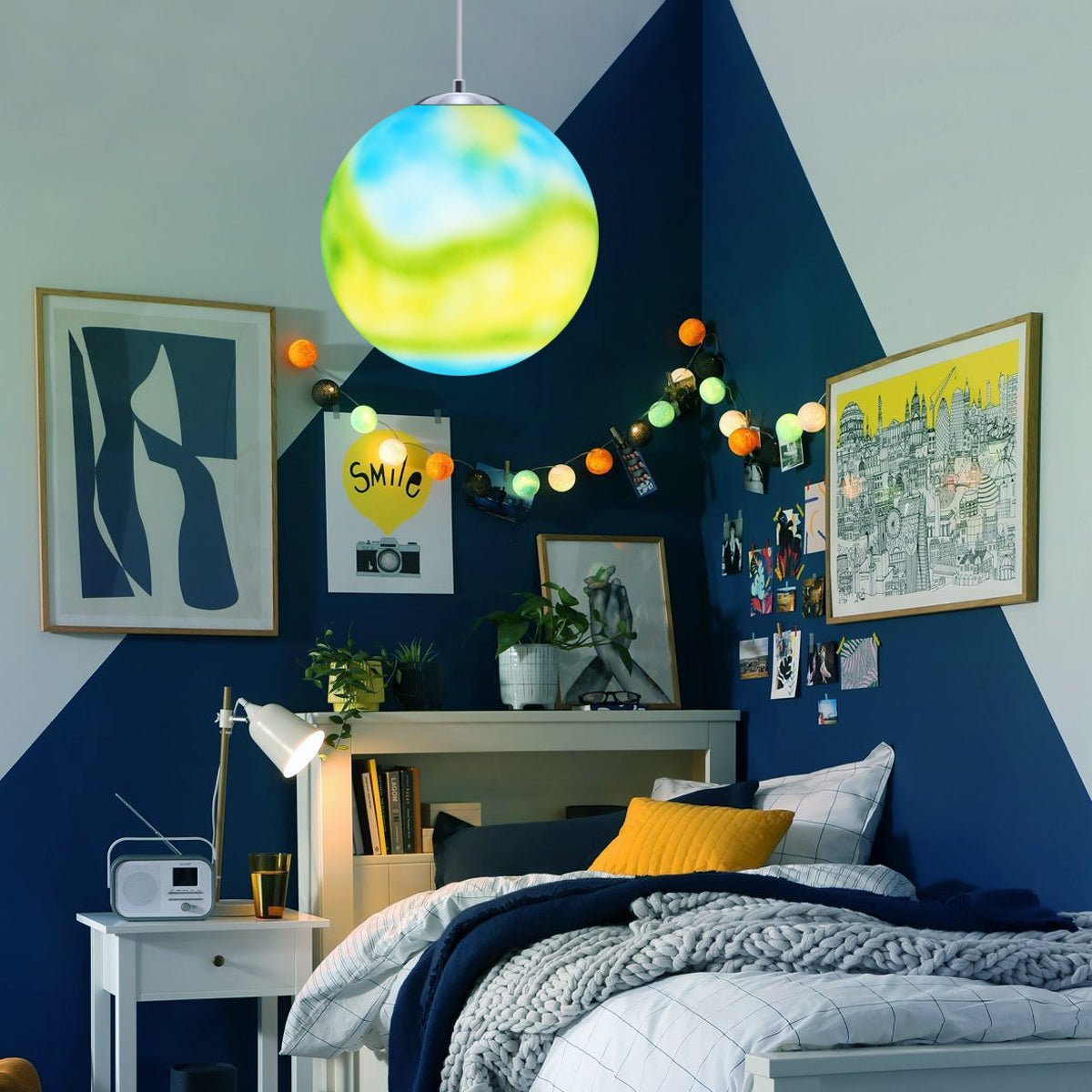 Art Deco Earth Globe Lamp Shade Pendant Light Fitting Polycarbonate - Energy Light Bulbs - Free delivery on all orders
