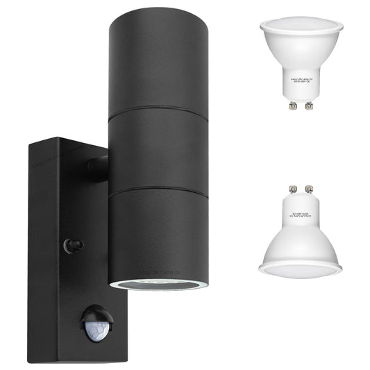 Black 8W, 10W, 12W LED GU10 PIR Movement Sensors Up and Down Wall Light - Energy Light Bulbs - Free delivery on all orders