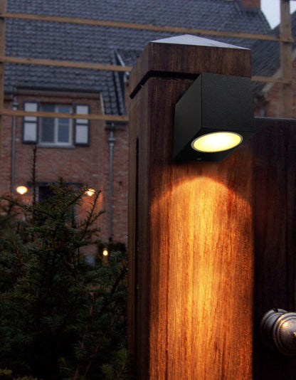 Black Finish Stainless Steel Mini Cube Single Outdoor Wall Light - Energy Light Bulbs - Free delivery on all orders