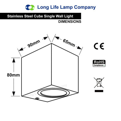 Black Finish Stainless Steel Mini Cube Single Outdoor Wall Light - Energy Light Bulbs - Free delivery on all orders