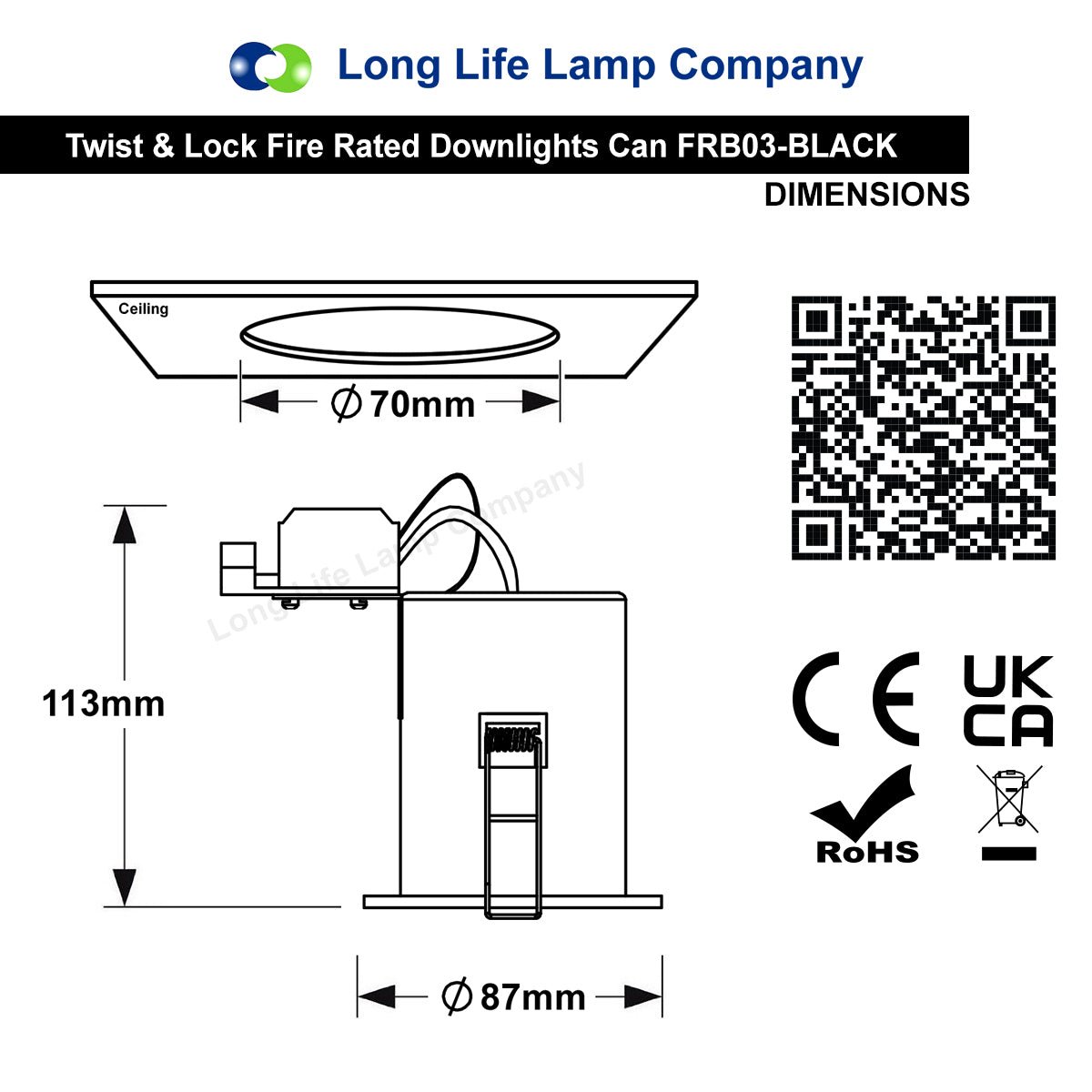 Black GU10 Fixed Fire Rated Downlight Can - Energy Light Bulbs - Free delivery on all orders
