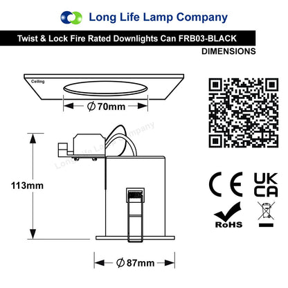 Black GU10 Fixed Fire Rated Downlight Can - Energy Light Bulbs - Free delivery on all orders