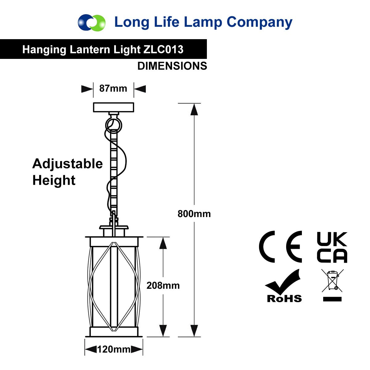 Buy black outdoor hanging lantern with stainless steel finish, adjustable chain and E27 bulb fitting