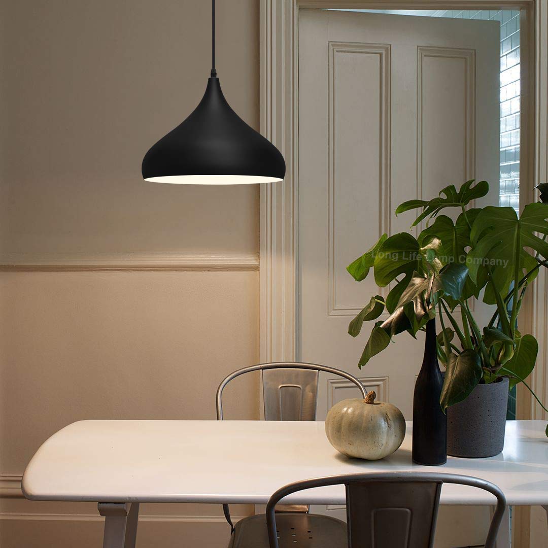 Black Lamp Shade Ceiling Pendant Light Metal Dome Matt Finish - Energy Light Bulbs - Free delivery on all orders