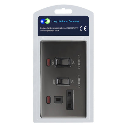 Black Nickel 45A Cooker Control Switch Unit with 13A Socket Neon Indicators Screwless Plate Finish - Energy Light Bulbs - Free delivery on all orders