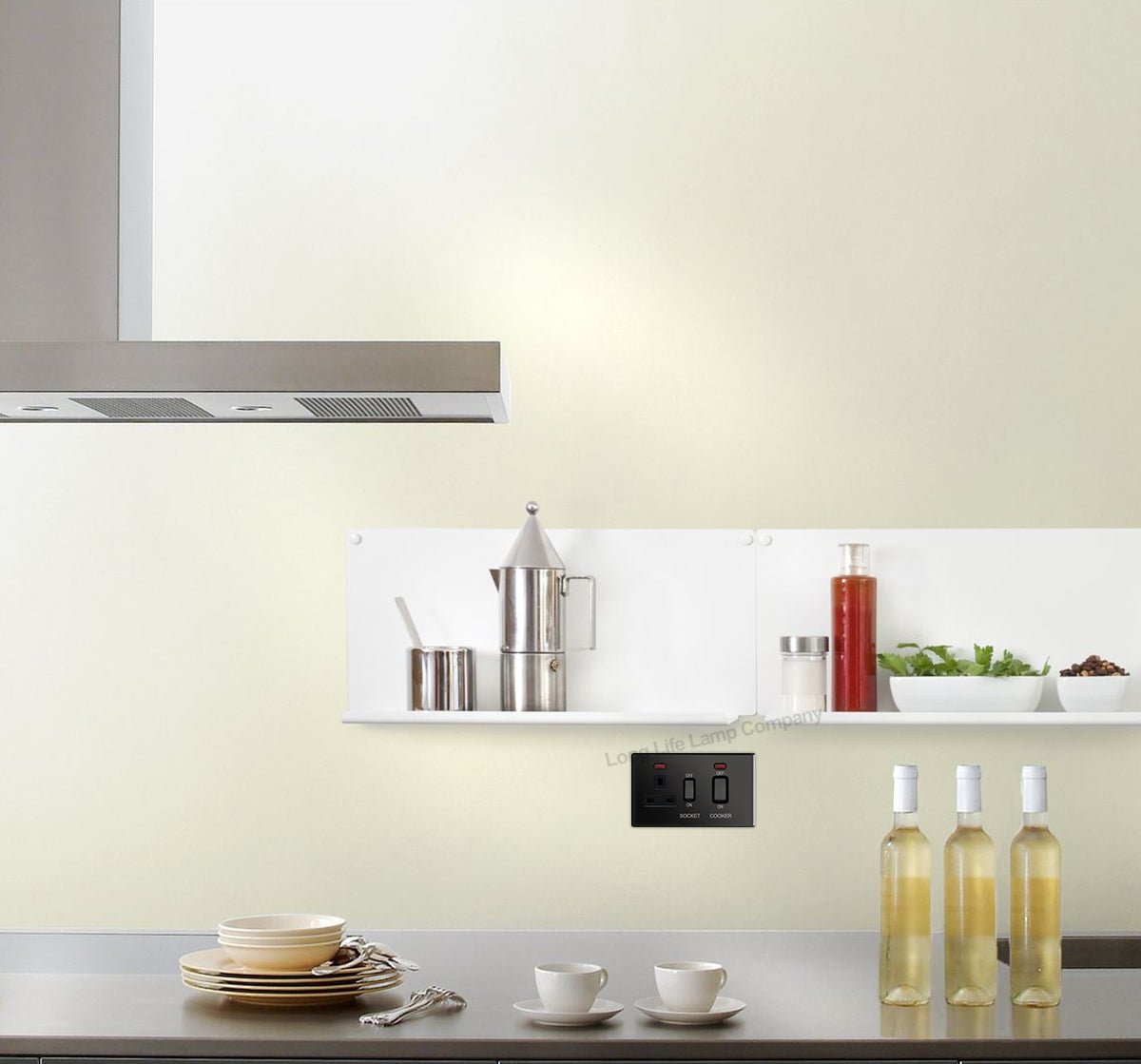 Black Nickel 45A Cooker Control Switch Unit with 13A Socket Neon Indicators Screwless Plate Finish - Energy Light Bulbs - Free delivery on all orders
