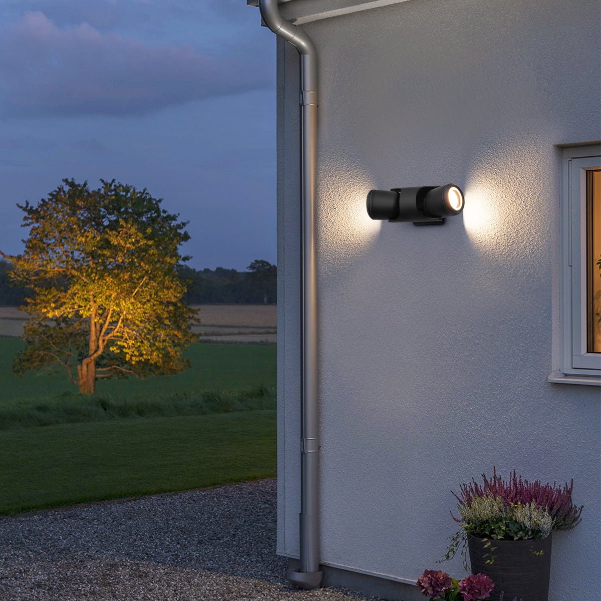 Black Outdoor Double Wall Light Adjustable IP54 External Directional Spot Lamp - Energy Light Bulbs - Free delivery on all orders