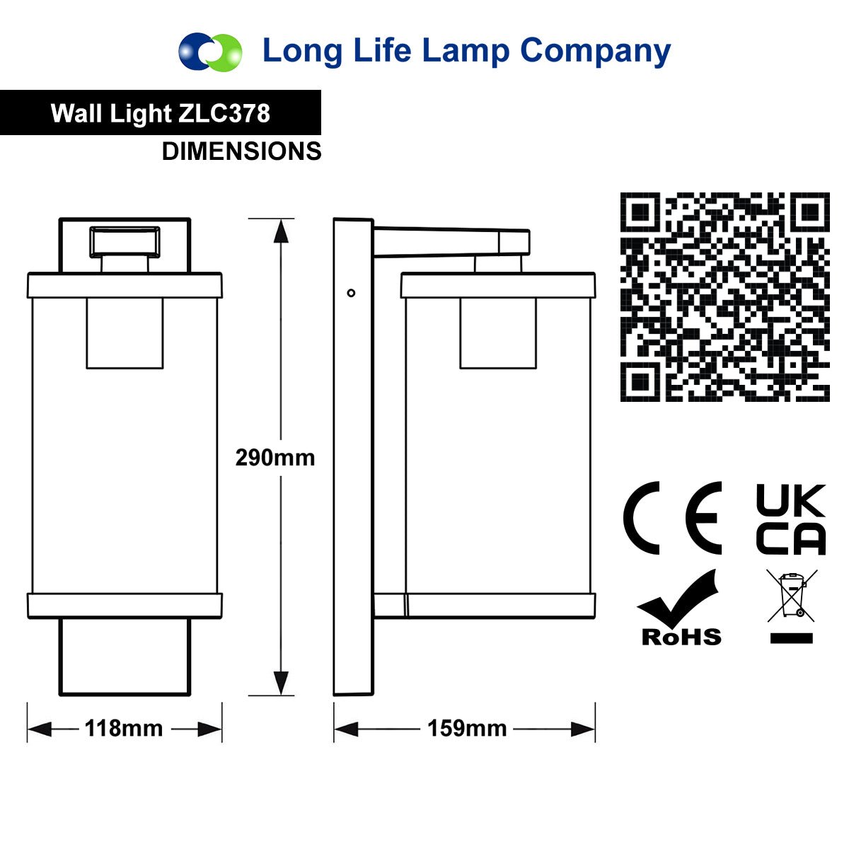 Black Outdoor Lantern Wall Light IP44 with 4W Warm LED - Energy Light Bulbs - Free delivery on all orders