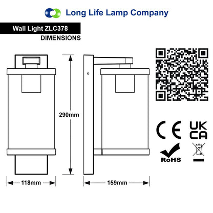 Black Outdoor Lantern Wall Light IP44 with 4W Warm LED - Energy Light Bulbs - Free delivery on all orders
