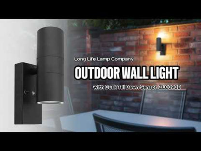 Black Outdoor Up Down Wall Light Dusk Till Dawn Sensor Stainless Steel IP65 - Energy Light Bulbs - Free delivery on all orders
