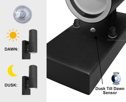 Black Outdoor Up Down Wall Light Dusk Till Dawn Sensor Stainless Steel IP65 - Energy Light Bulbs - Free delivery on all orders