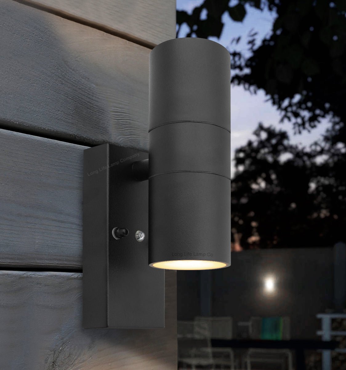Black Outdoor Up Down Wall Light Dusk Till Dawn Sensor Stainless Steel IP65 - Energy Light Bulbs - Free delivery on all orders