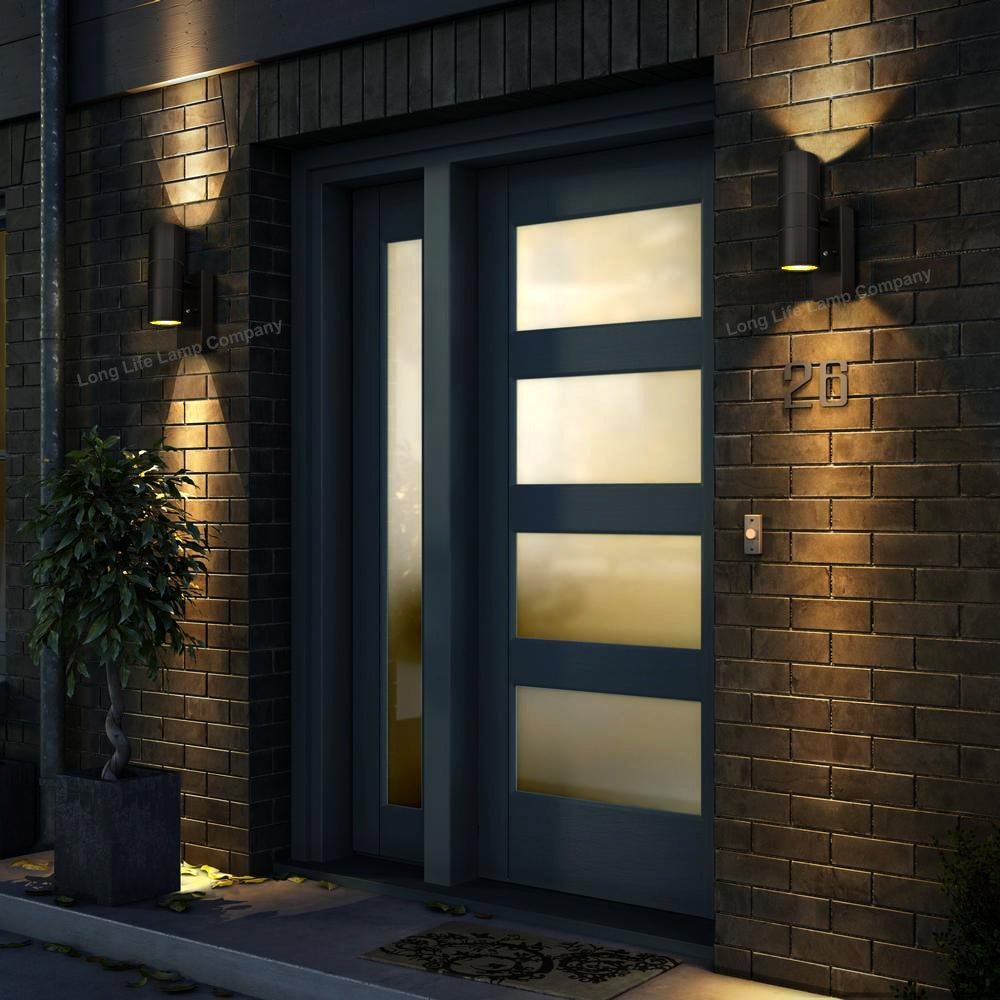 Black Outdoor Up Down Wall Light Dusk Till Dawn Sensor Stainless Steel IP65 - Energy Light Bulbs - Free delivery on all orders